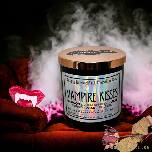 Vampire Kisses Crackling Wooden Wick Candle: Damp Woods Pumpkin Patchouli Scent - Picture 4 of 10